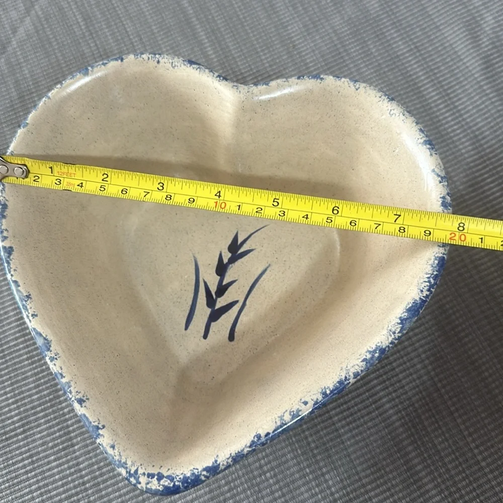 Vintage Stoneware Pottery Small Heart Shaped Bowl Sponged Heart Design ‘93